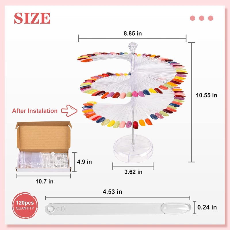 Subay Nail Swatch Sticks, 120Pcs Clear Color Swatches Display for Gel Polish, Spiral Sample Practice Sticks, Transparent Acrylic False Tips, Art Tools Accessories for Manicure - Image 2