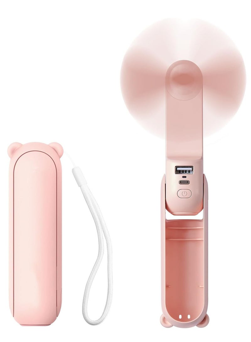 جيسيو لايف مروحة صغيرة محمولة من JISULIFE، مروحة محمولة قابلة لإعادة الشحن عبر USB 2 في 1 [12-19 ساعة عمل] مع بنك طاقة، تصميم جيب للسفر/الصيف/الحفلات الموسيقية/الليزر، هدية للنساء (وردي) - Image 1