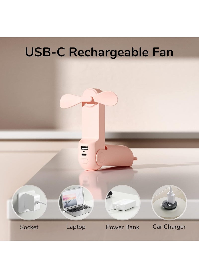 جيسيو لايف مروحة صغيرة محمولة من JISULIFE، مروحة محمولة قابلة لإعادة الشحن عبر USB 2 في 1 [12-19 ساعة عمل] مع بنك طاقة، تصميم جيب للسفر/الصيف/الحفلات الموسيقية/الليزر، هدية للنساء (وردي) - Image 2