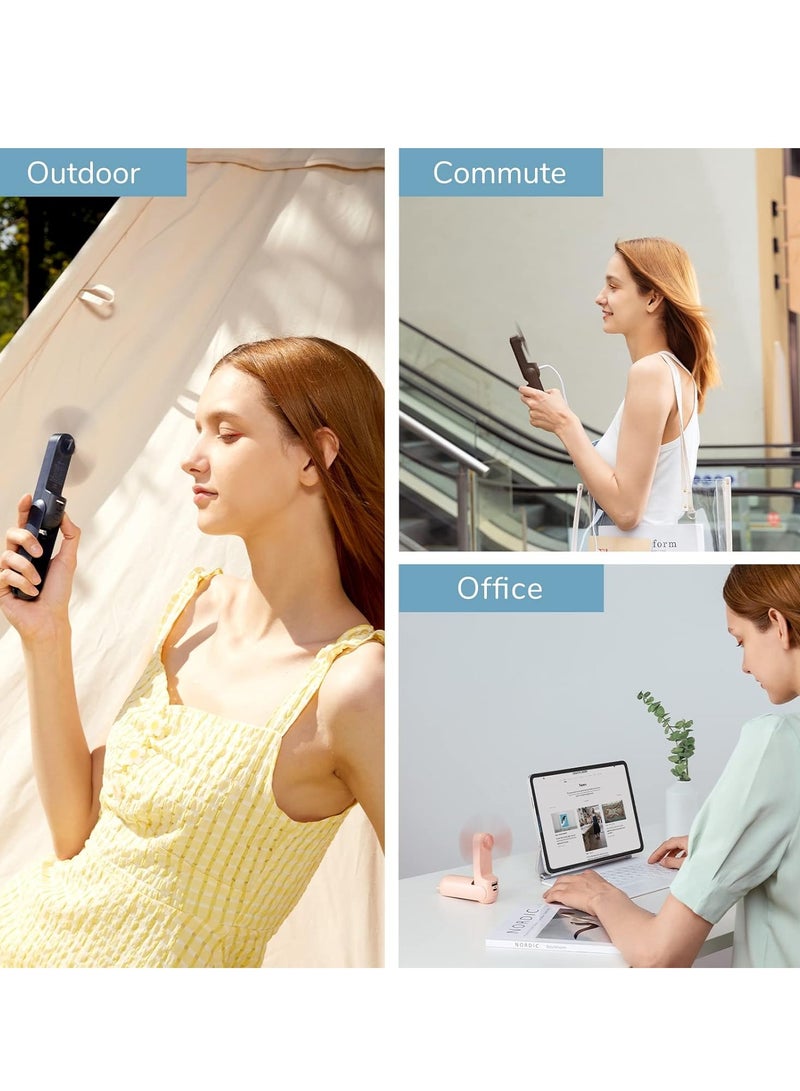 جيسيو لايف مروحة صغيرة محمولة من JISULIFE، مروحة محمولة قابلة لإعادة الشحن عبر USB 2 في 1 [12-19 ساعة عمل] مع بنك طاقة، تصميم جيب للسفر/الصيف/الحفلات الموسيقية/الليزر، هدية للنساء (وردي) - Image 4