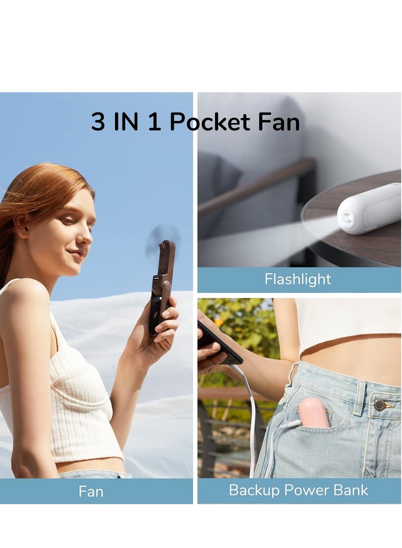 جيسيو لايف مروحة صغيرة محمولة من JISULIFE، مروحة محمولة قابلة لإعادة الشحن عبر USB 2 في 1 [12-19 ساعة عمل] مع بنك طاقة، تصميم جيب للسفر/الصيف/الحفلات الموسيقية/الليزر، هدية للنساء (وردي) - Image 5