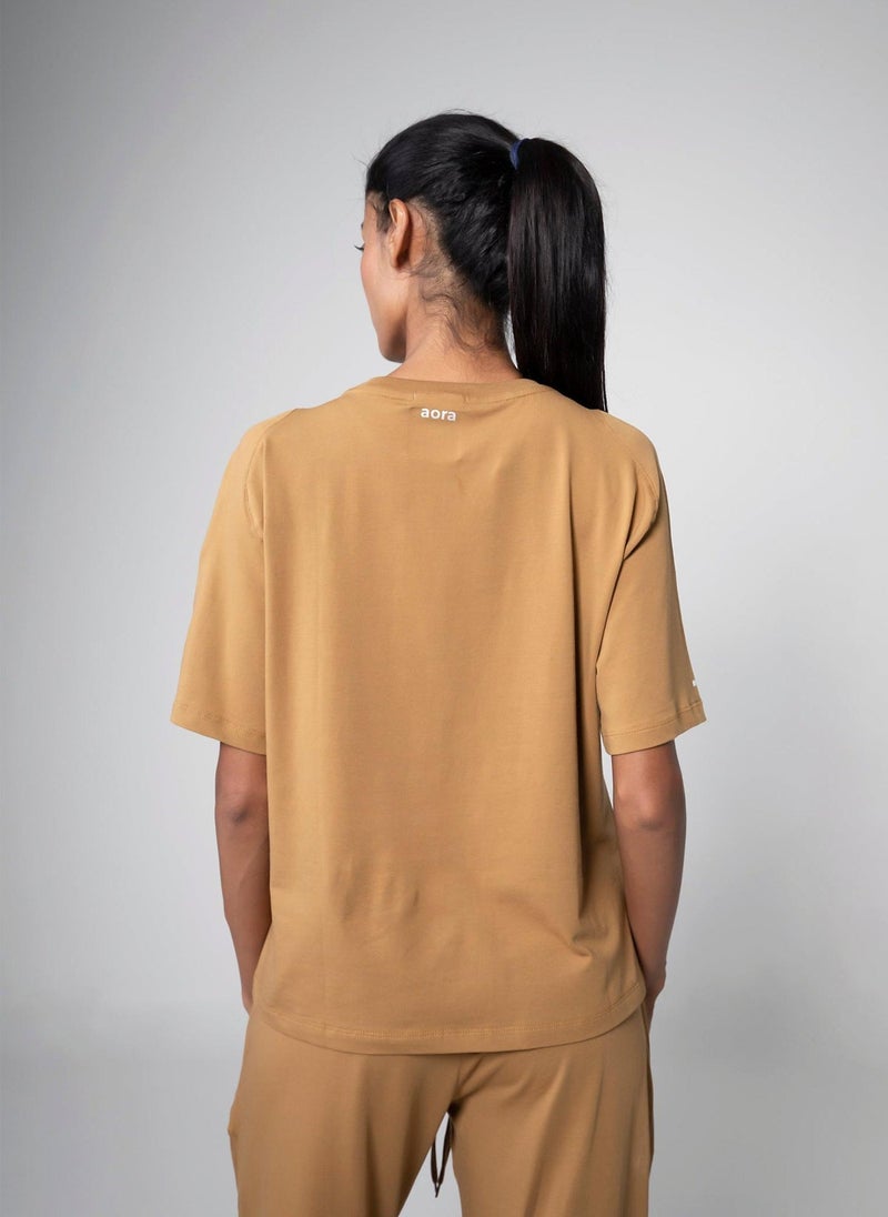 Aora Women’s Zenja Loose Fit Shirt – Lightweight Flowy Cotton Top for Yoga, Layering & Everyday Comfort (Caramel) - Image 2