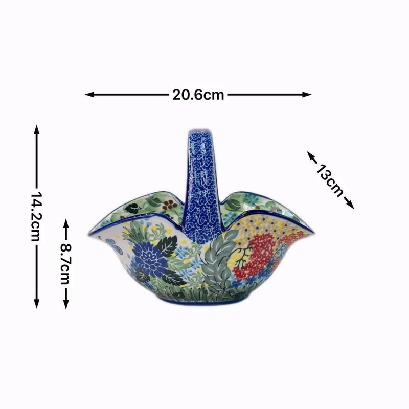 Pioneer Woman Ceramic Fruit Basket with Handle - Hand-Painted Polish Glaze Decorative Bowl