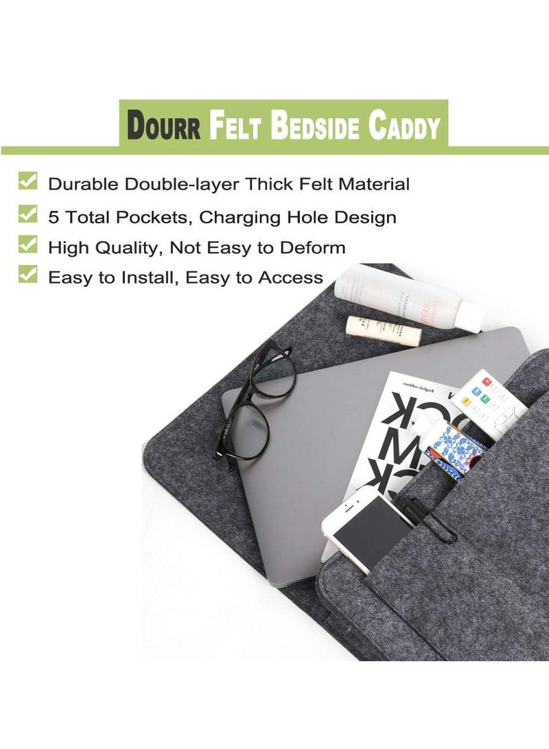 2 قطع من منظم التخزين الجانبي المصنوع من القماش، جيوب معلقة موفرة للمساحة مع 5 أقسام للهواتف والكتب وأجهزة التحكم عن بُعد والمجلات، تناسب الألواح الرأسية والأسرة الطابقية (رمادي داكن ورمادي فاتح) - Image 4