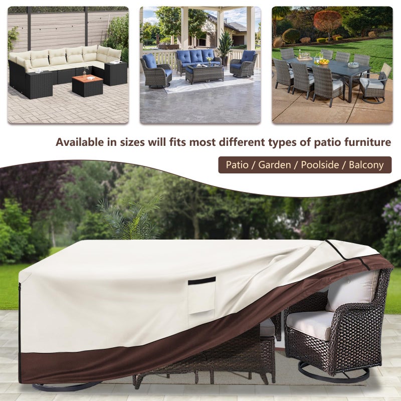 Aacabo Patio Furniture Cover for 5 Pieces Set-Waterproof 600D Oxford Fabric Cover for 5 PCS Outdoor Sets Wicker Metal Couch Rocking Glider Swivel Chairs Ottomans Sectional Sofa Dining Chair Beige - Image 3