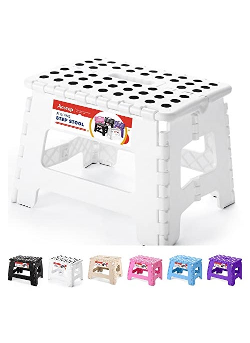 ACSTEP ACSTEP Folding Stool  Portable Collapsible Plastic Step Stool 9 Inch Non Slip Foldable for Kitchen Bathroom Bedroom White 