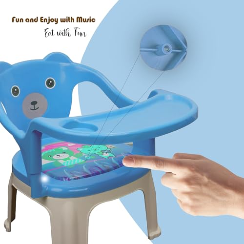 Tony Stark Plastic Chu-Chu squeak sound Feeding Chair with Removable Tray || Soft Cushion Seat & High Backrest with Teddy Bear Design Study Table ||Strong and Portable Baby Chair for Kids, Toddlers, and Babies || 1-4 Years, Upto 25 Kgs - Blue - Image 5