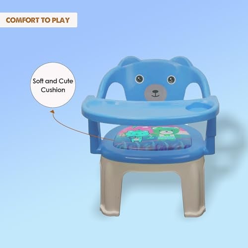Tony Stark Plastic Chu-Chu squeak sound Feeding Chair with Removable Tray || Soft Cushion Seat & High Backrest with Teddy Bear Design Study Table ||Strong and Portable Baby Chair for Kids, Toddlers, and Babies || 1-4 Years, Upto 25 Kgs - Blue - Image 4