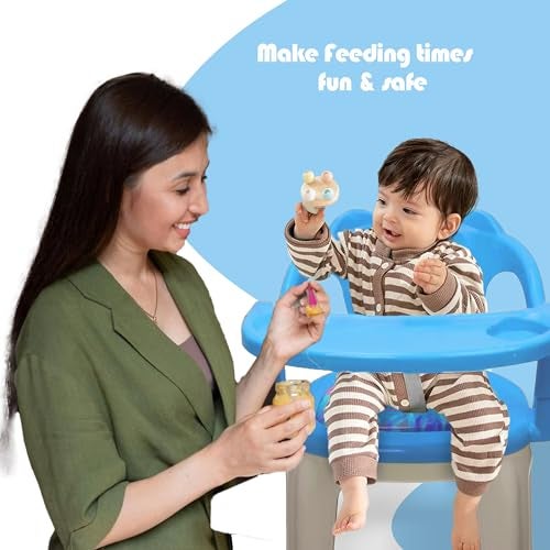 Tony Stark Plastic Chu-Chu squeak sound Feeding Chair with Removable Tray || Soft Cushion Seat & High Backrest with Teddy Bear Design Study Table ||Strong and Portable Baby Chair for Kids, Toddlers, and Babies || 1-4 Years, Upto 25 Kgs - Blue - Image 3