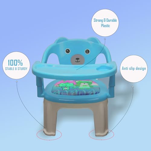 Tony Stark Plastic Chu-Chu squeak sound Feeding Chair with Removable Tray || Soft Cushion Seat & High Backrest with Teddy Bear Design Study Table ||Strong and Portable Baby Chair for Kids, Toddlers, and Babies || 1-4 Years, Upto 25 Kgs - Blue - Image 2