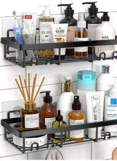 Arabest Shower Caddy Shelf Organizer Rack, Self Adhesive Black Bathroom Shelves Basket, Home Farmhouse Wall Inside Organization and Storage Decor Rv Accessories, First Apartment Essentials  - Image 1