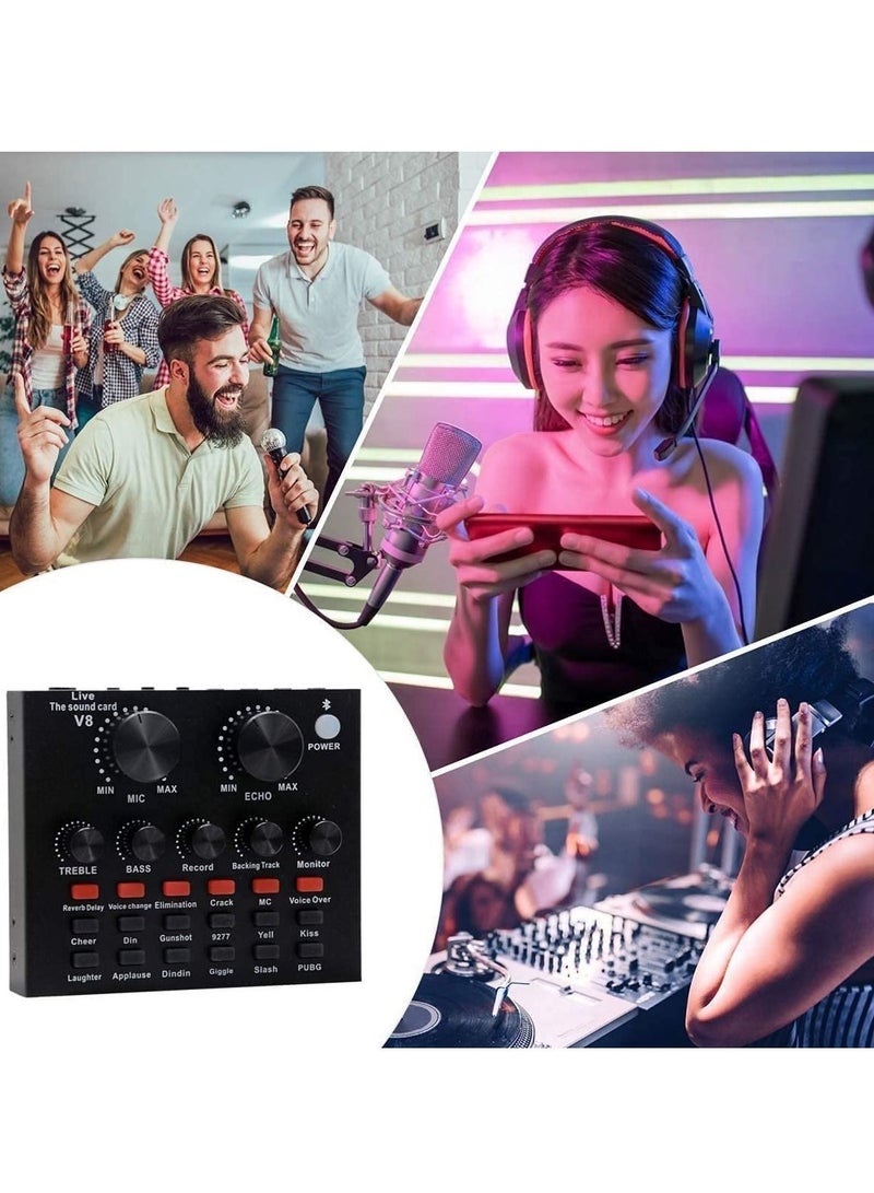 Microphone,Live Sound Card & BM800 Suspension Microphone Kit Broadcasting Recording Condenser Microphone Set Intelligent Volume Audio Mixer Sound Card for Computer PC Live Sound - Image 2