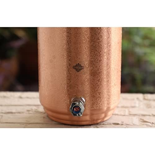 INDIAN ART VILLA Copper Water Pot, Embossed Finish Design with Brass Tap & Stand, Storage & Serving Water, Volume- 5 Liters - Image 3