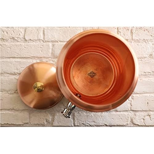 INDIAN ART VILLA Copper Water Pot, Embossed Finish Design with Brass Tap & Stand, Storage & Serving Water, Volume- 5 Liters - Image 4
