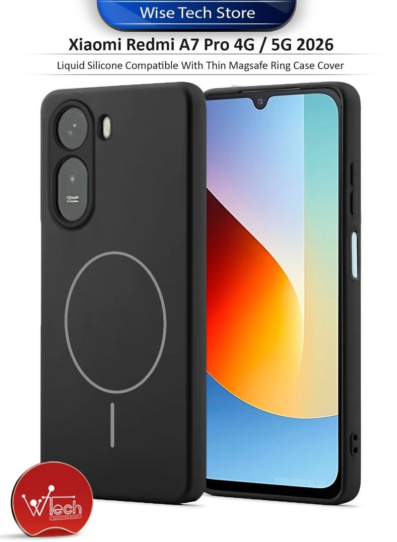 Wtech Xiaomi Redmi A7 Pro 4G / 5G 2026 Premium Liquid Silicone Compatible With Thin Magsafe Ring Case Cover (MCMPMN) - Black & Xiaomi Redmi A7 Pro 4G / Redmi A7 4G 2026 Premium E2E Series Full Glue Full Cover Tempered Glass Screen Protector (MSGECN) - Clear/Black Bundle - Image 2