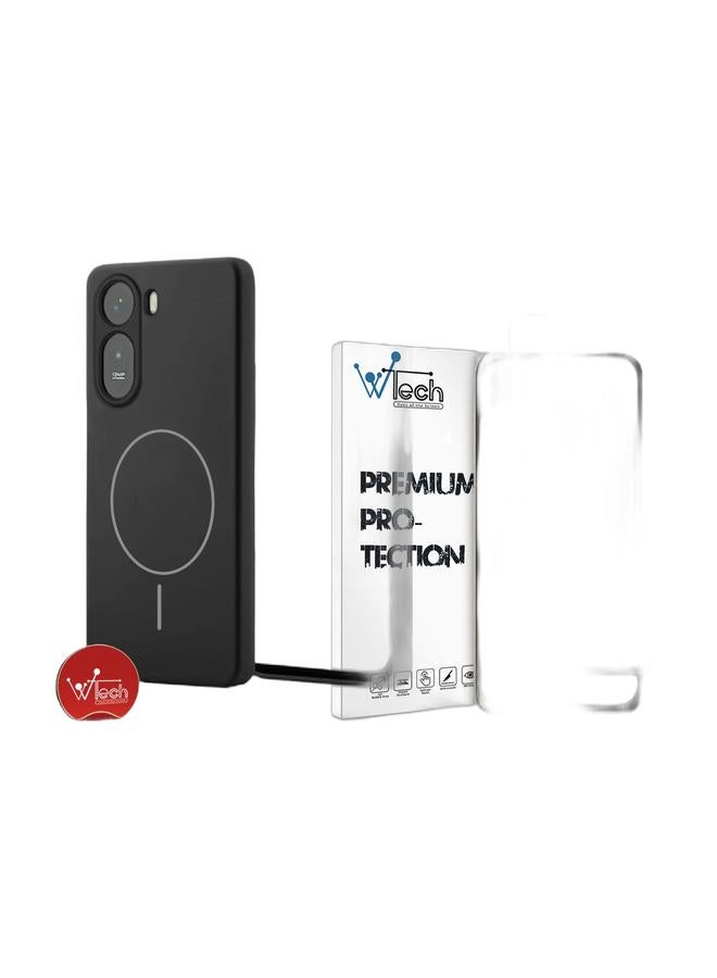 Wtech Xiaomi Redmi A7 Pro 4G / 5G 2026 Premium Liquid Silicone Compatible With Thin Magsafe Ring Case Cover (MCMPMN) - Black & Xiaomi Redmi A7 Pro 4G / Redmi A7 4G 2026 Premium E2E Series Full Glue Full Cover Tempered Glass Screen Protector (MSGECN) - Clear/Black Bundle - Image 1