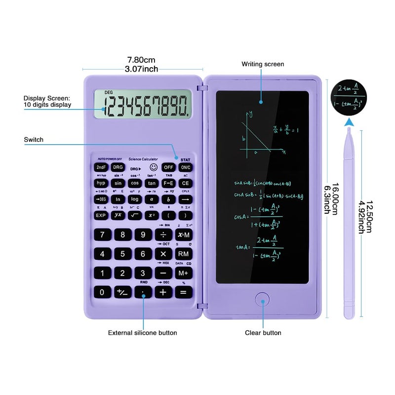 IPepul Scientific Calculators for Students, 10-Digit Large Screen, Math Calculator with Notepad, Classroom Must Haves for Middle High School Supplies & College(Purple) - Image 3