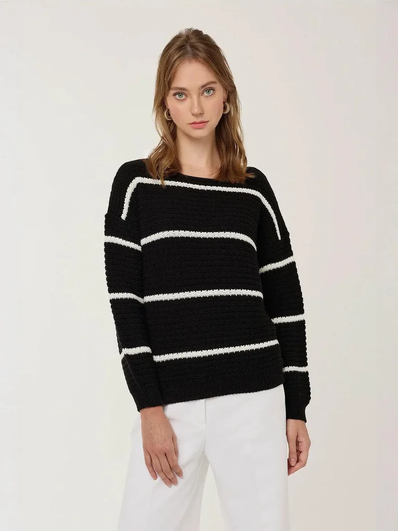 HICCUP Loose Fit Striped Knit Sweater