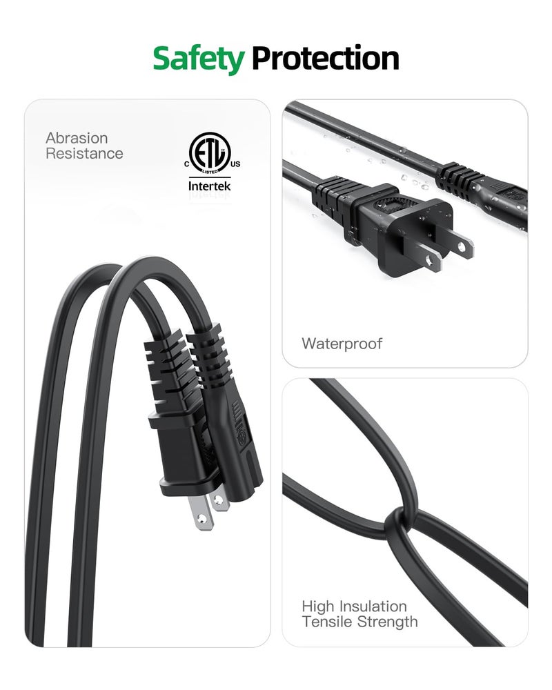 Superer TV Power Cord Cable Fit for Samsung LG TCL Sony Apple Insignia Sharp Toshiba JVC Hisense Roku 4k 8k Smart LED LCD HD, Universal IEC C7 Figure 8 2 Prong Replacement AC Cables, ETL Listed - Image 5