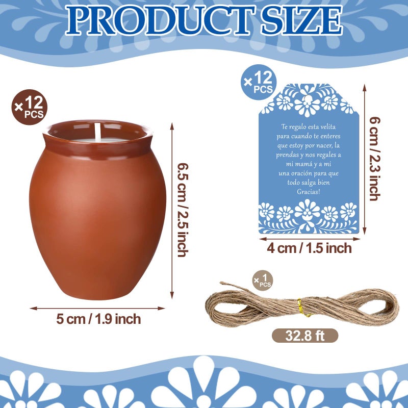 Conelist 12 Set Cielito Lindo Party Decorations Baby Shower Candles Terracotta Mexican Recuerdos DIY Jar Candles with Gift Tags and Rope for Baby Shower Birthday Cinco De Mayo Fiesta (Blue) - Image 2