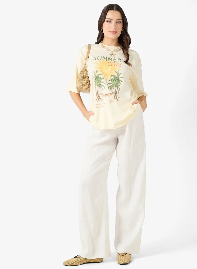 Ginger Cotton Oversize Travel Graphic T-shirt