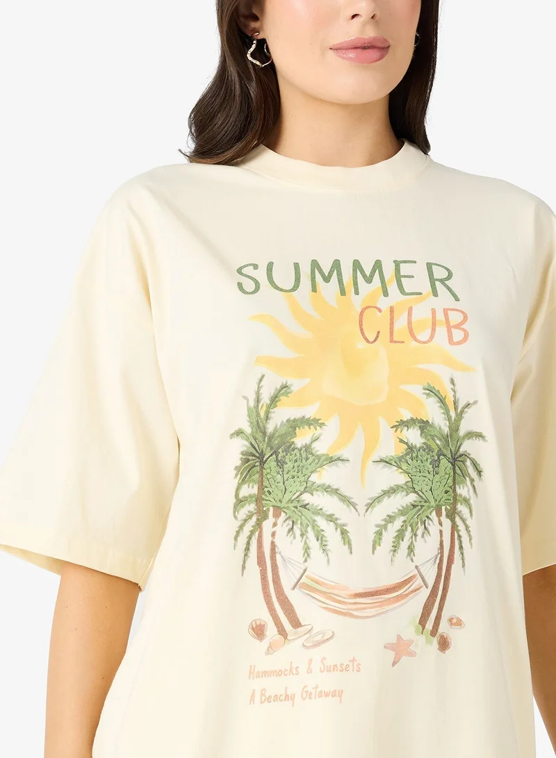 Ginger Cotton Oversize Travel Graphic T-shirt