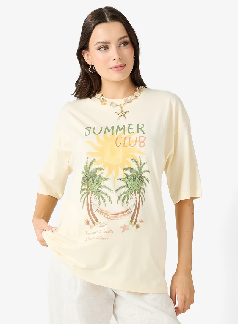 Ginger Cotton Oversize Travel Graphic T-shirt