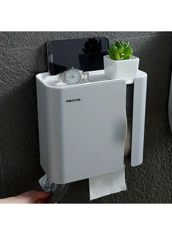 Grey Multi-Functional No-Drill Dustproof Wall Mounted Toilet Paper Holder for Bathroom - Image 5