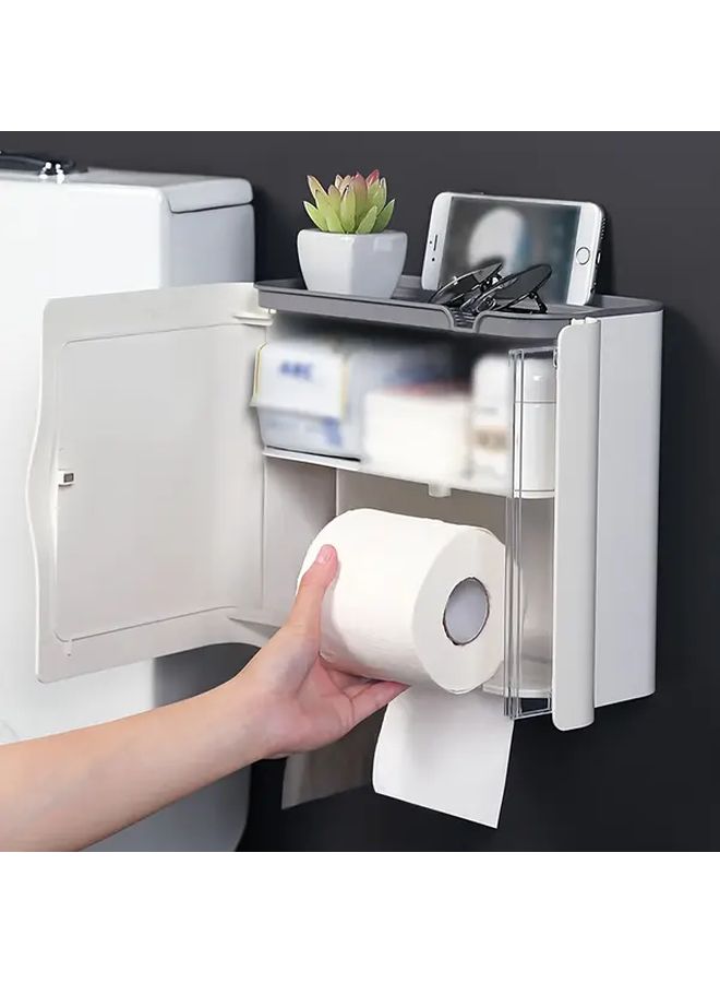 Grey Multi-Functional No-Drill Dustproof Wall Mounted Toilet Paper Holder for Bathroom - Image 4