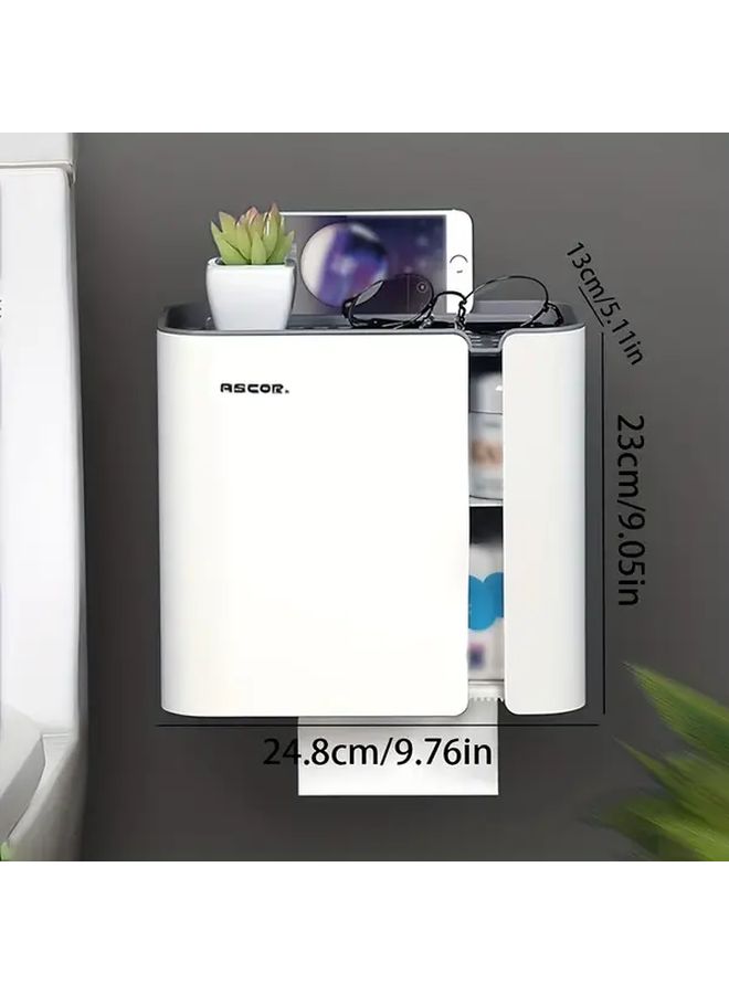 Grey Multi-Functional No-Drill Dustproof Wall Mounted Toilet Paper Holder for Bathroom - Image 3