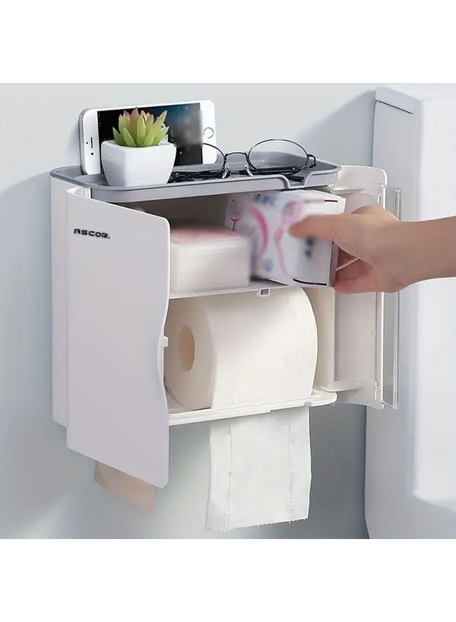 Grey Multi-Functional No-Drill Dustproof Wall Mounted Toilet Paper Holder for Bathroom - Image 2