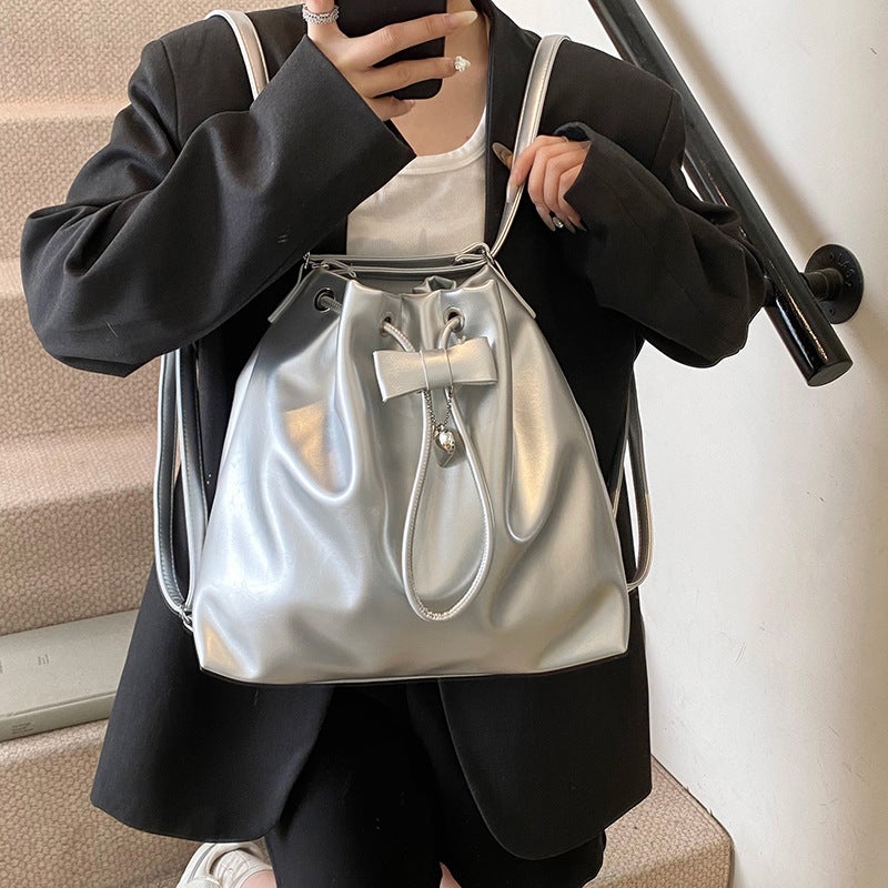 Korean Style Large Capacity Bucket Women'S Bag Solid Color Niche Simple Casual Shoulder Bag Multifunctional Backpack - Image 1
