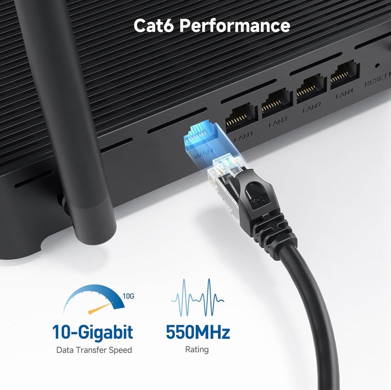 CableMatters كابل إيثرنت Cat 6 بدون عوائق بسرعة 10Gbps - 200 قدم، كابل Cat 6، سلك Cat6، سلك إيثرنت، أسود - Image 3