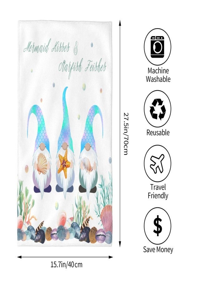 VARUN Long Hand Towels Gnomes Holding Starfish Conch with Mermaid Tail Ultra Soft Towel Absorbent Luxury Towels for Bathroom Hotel Gym and Spa 27.5x15.7in - Image 3