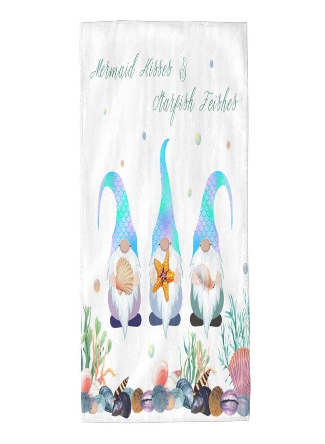 VARUN Long Hand Towels Gnomes Holding Starfish Conch with Mermaid Tail Ultra Soft Towel Absorbent Luxury Towels for Bathroom Hotel Gym and Spa 27.5x15.7in - Image 1