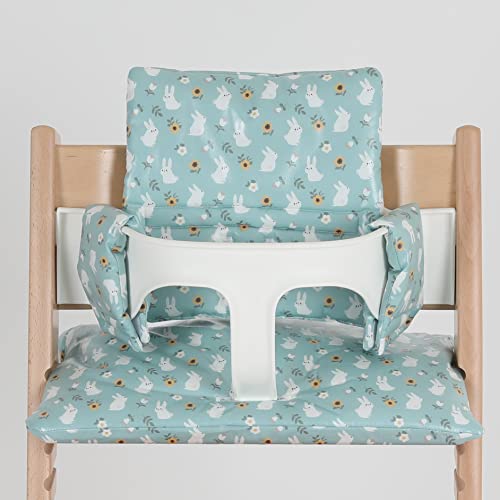 Gembebe Waterproof Compatible Stokke Tripp Trapp Cushion Set for Newborn Baby Easy to Clean Stokke Tripp Trapp Newborn Set 100 Cotton Stokke High Chair Cushion Set Mint Bunny 495 Counts