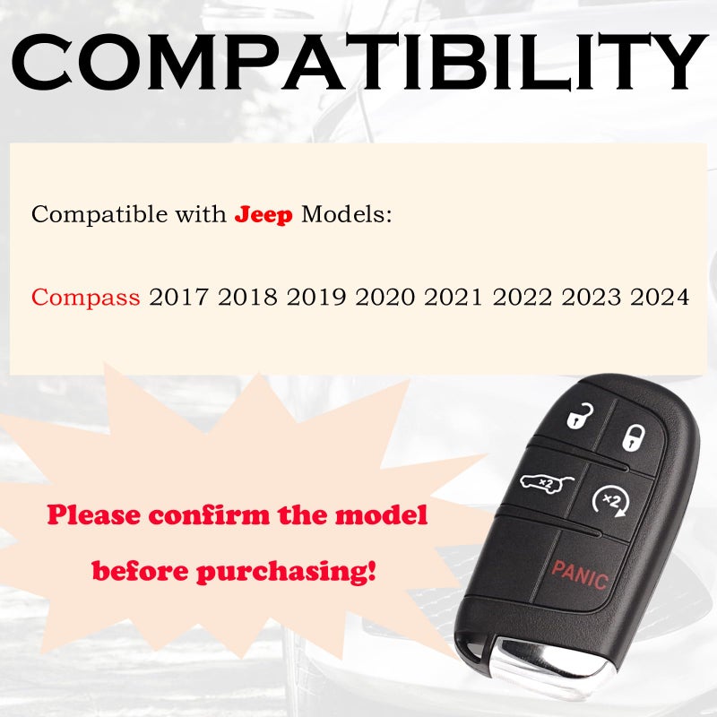 SUPALAND Remote Key Fob Replacement Fits for Jeep Compass 2017 2018 2019 2020 2021 2022 2023 2024 5 Buttons Smart Proximity Keyless Entry Remote Control 4A Chip M3N40821302 68250343AB 68250344 - Image 2