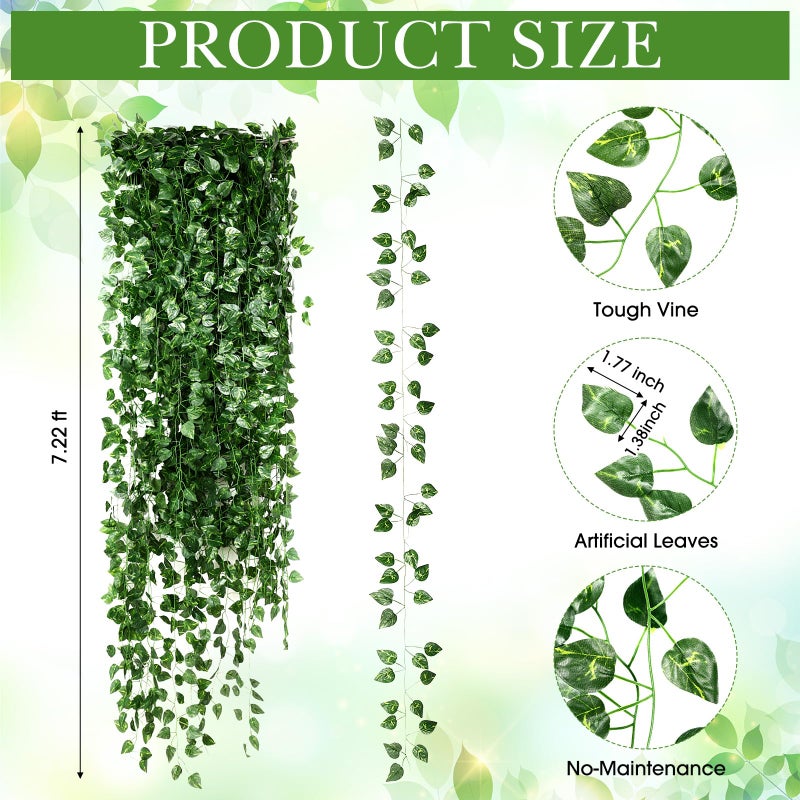 Yuxung 100 Pcs Fake Vines Bulk Artificial Ivy Garland Greenery Hanging Vines Green Leaves Plants for Bedroom Wedding Garden Home Wall Jungle Themed Party Decorations (722ft) - Image 2