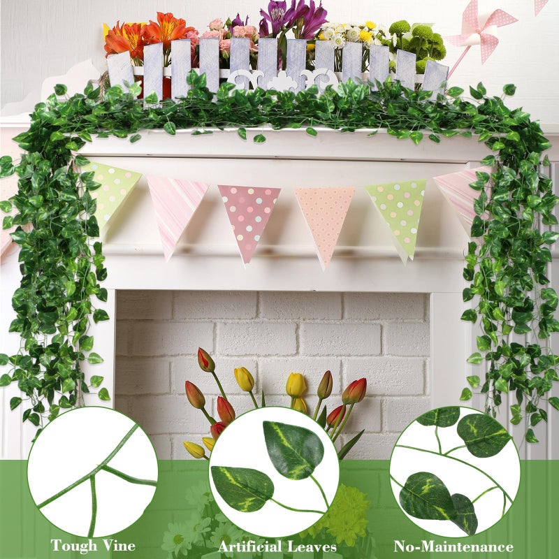 Yuxung 100 Pcs Fake Vines Bulk Artificial Ivy Garland Greenery Hanging Vines Green Leaves Plants for Bedroom Wedding Garden Home Wall Jungle Themed Party Decorations (722ft) - Image 4