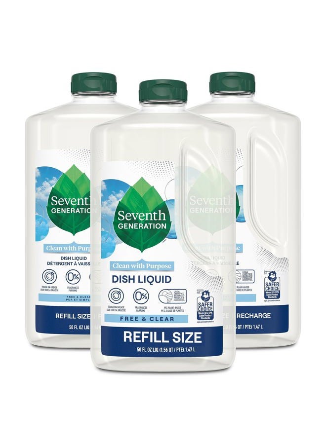 Seventh Generation Dish Liquid Soap Refill Free & Clear Dish Soap for sensitive skin 50 oz, Pack of 3 - Image 1