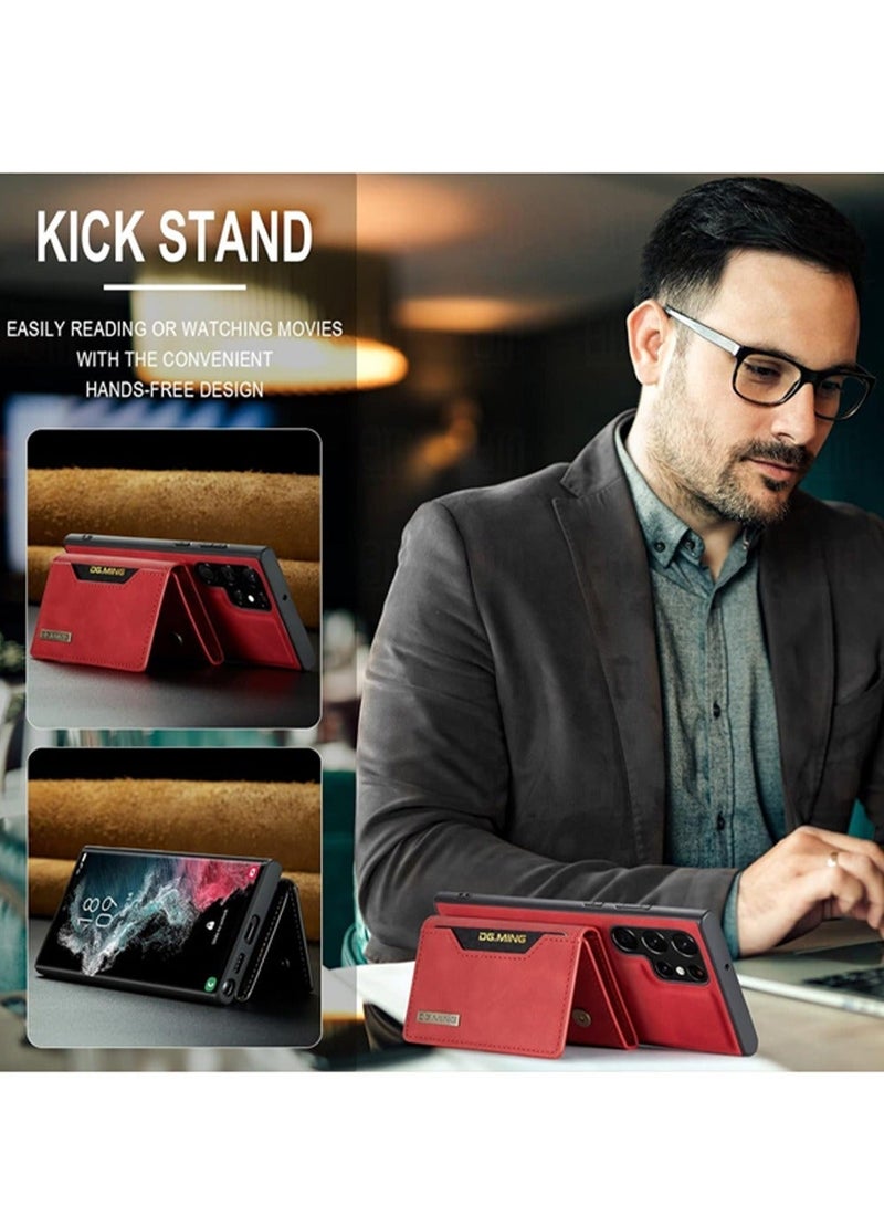 DGMING Protector for Samsung Galaxy S23 Ultra Wallet Case 2 in1 Detachable Leather Wallet Back Cover for Samsung Galaxy S23 Ultra Magnetic Wallet Protective Guard Shell with Stand + Card Holder - Image 3