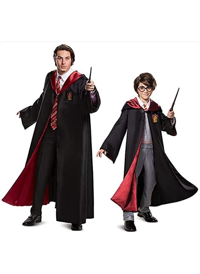 GGEROU - Harry Potter Robe Costume Cosplay Set,Hogwarts Wizarding World Costume Robes for Kids & Adults,Dress Up Accessory Include with Striped Tie,Glasses Frame,Wizard Hat,Magic Wand,Pendant - Image 1
