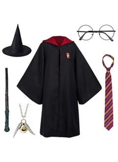 GGEROU Harry Potter Robe Costume Cosplay Set,Hogwarts Wizarding World Costume Robes for Kids & Adults,Dress Up Accessory Include with Striped Tie,Glasses Frame,Wizard Hat,Magic Wand,Pendant  - Image 1