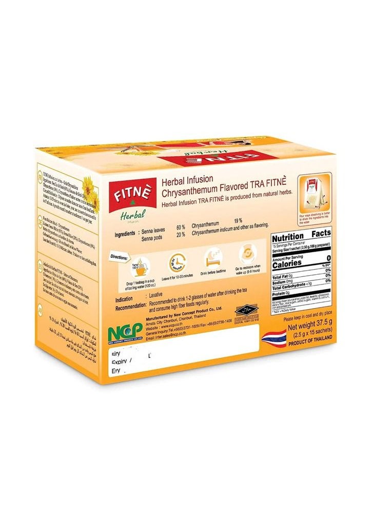 FITNE - Fitne Chrysanthemum Herbal Tea Senna Infusion Smooth Mild Soothing Beverage Natural Gentle Detox Cleanse No Calories Caffeine Free 2.5g*15 Tea Bags - Image 1