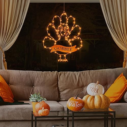 Sakayo Timer 8 Modes Thanksgiving Turkey Decorations Window Lights Thanksgiving Window Decorations Silhouette Light Orange Battery Operated Turkey Lights for Home Indoor Thanksgiving Party Decor - Image 3