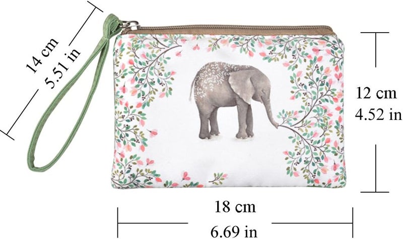 Rantanto Small Cute Cash Coin Purse, Canvas Change Purse, Kawaii Coin Pouch With Handle Christmas Gift For Women Teenager Girls (BG0001 Flower Elephant) - Image 2