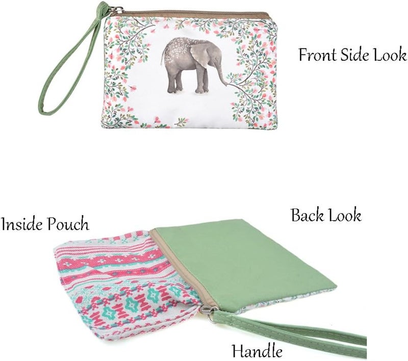 Rantanto Small Cute Cash Coin Purse, Canvas Change Purse, Kawaii Coin Pouch With Handle Christmas Gift For Women Teenager Girls (BG0001 Flower Elephant) - Image 3