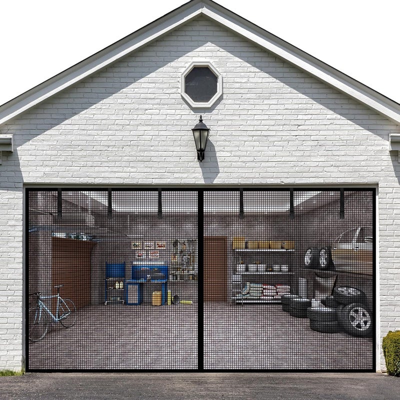 LIAMST Garage Door Screen for 1 Car Garage Doors 8x7FT- Reinforced Fiberglass Door Screen,Stronger High Energy Magnets ， Magnetic Screen Door - Image 1