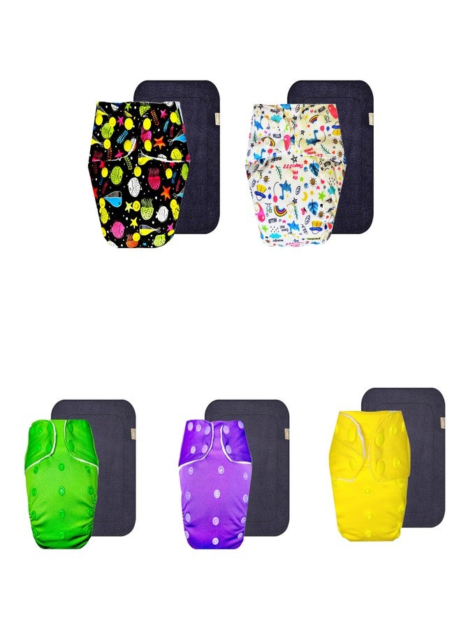 حفاضات قماشية فاخرة من دمبلدو مع حشوة رمادية (عبوة من 5) | ناعمة ولطيفة | قابلة لإعادة الاستخدام والغسل | سريعة الجفاف | ضرورية للاستخدام اليومي | من 3 أشهر إلى 3 سنوات | مناسبة للجنسين - Image 1