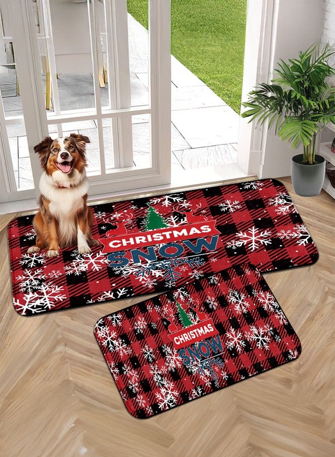 2 PCS Christmas Sponge Rugs Set, Cushion Floor Carpet, Waterproof, Oil Resistant and Anti-Fatigue PU Standing Mat for Kitchen, Floor, Office, Sink, Laundry 45*75CM+45*120CM - Image 1